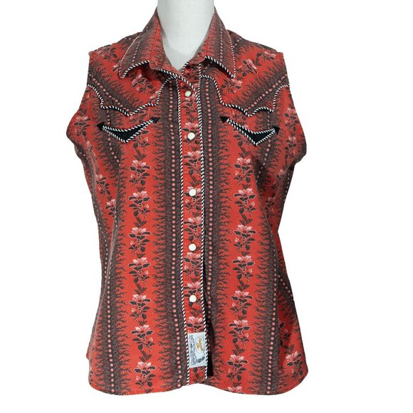 Panhandle Slim Western Shirt Cowgirl Pearl Button Red Black Goth Handkerchief - Picture 3 of 12